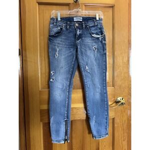 One x One Teaspoon Freebird II Skinny Jeans Zipper Ankle Distressed Denim 25